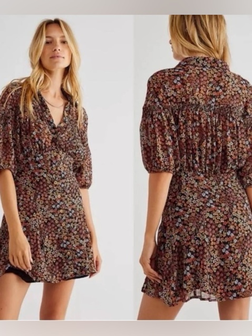 Free People Bonnie Mini Dress Size Large Floral Boho Dusk Combo